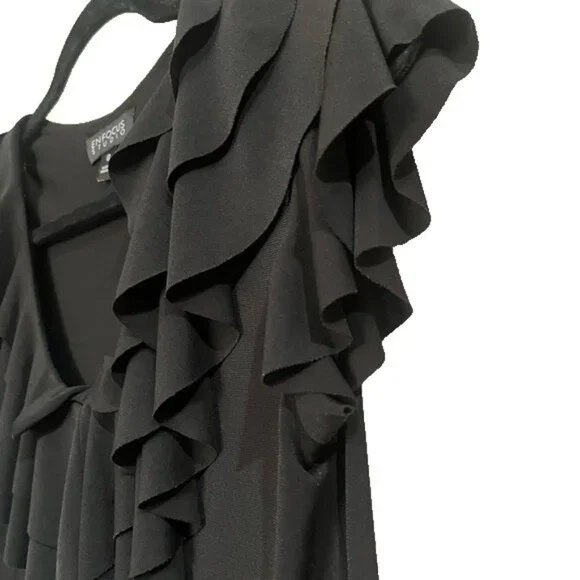 ENFOCUS STUDIO ELEGANT BLACK DRESS V NECKLINE RUFFLE TOP SLEEVELESS CAP SLEEVE - Picture 4 of 9